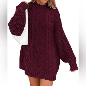 LILLUSORY Crewneck Oversized Pullover Fall Cable Knit Chunky Short Sweater Dress